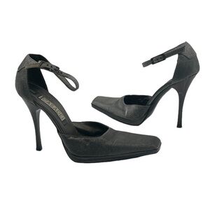 Casadei Silver Square Toe Ankle Strap Stiletto Heels Size 8 Women’s